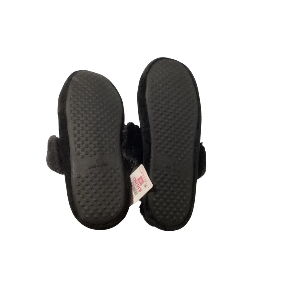 Justice Girls Slippers Black Silver Glitter‎ Faux Fur Slide Sandals Size 6 NWT
